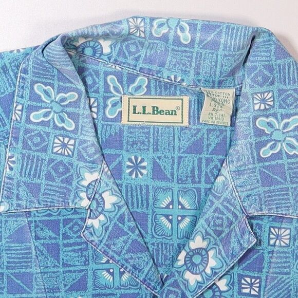 L.L. Bean Hawaiian Camp Shirt Button up Short Sleeve Hong Kong Vintage Mens XXL - Picture 4 of 8